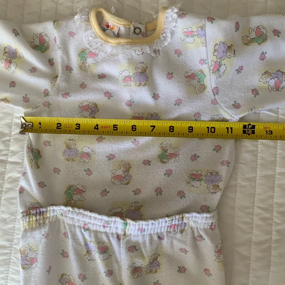 Vintage Carter's Pajama Set Girls 18-24M White Top Pants Snap Waist Bunny Flower
